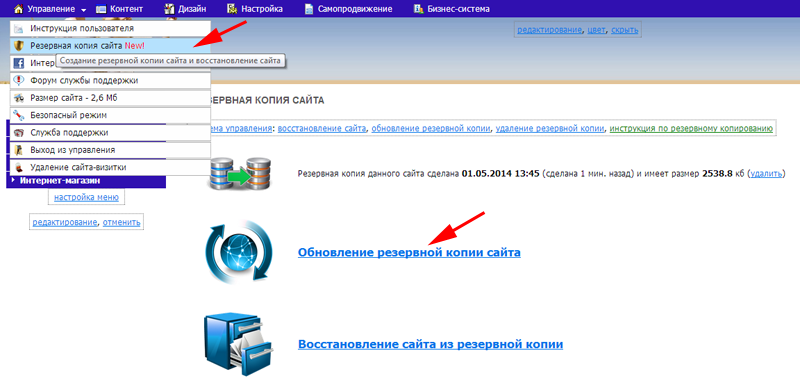 Запускаем обновление резервной копии сайта