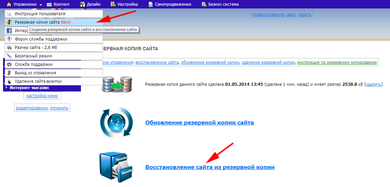 Запускаем восстановление сайта из резервной копии